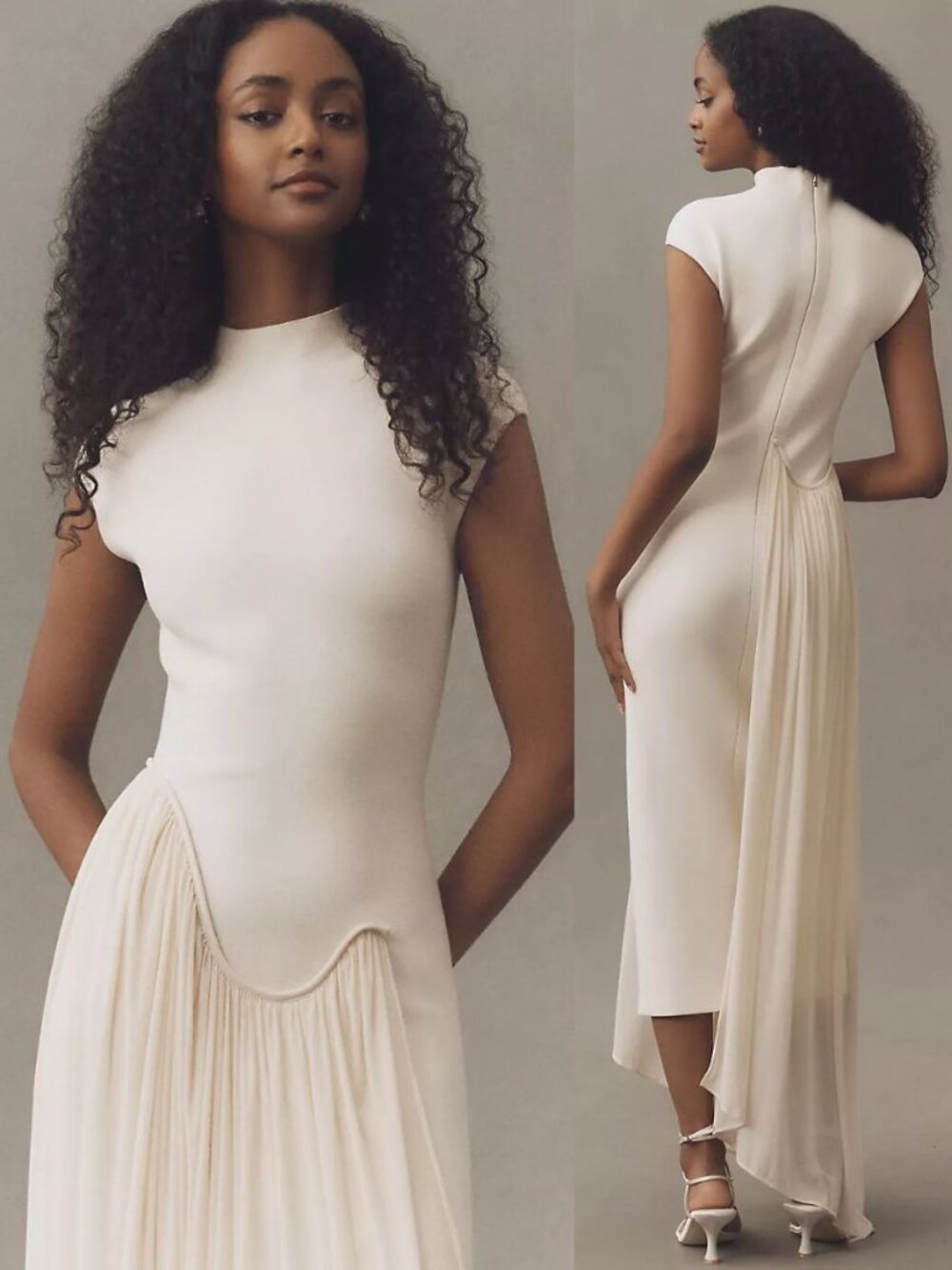 Et Ochs Francis Midi Dress Ivory White Asymmetric Knit Combo NWT Size M - Picture 13 of 15